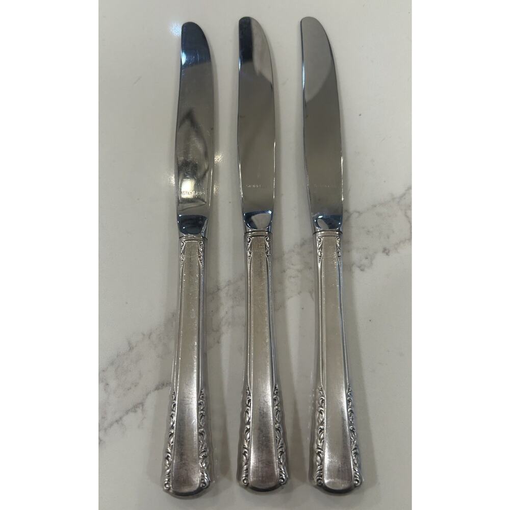 Vtg Set Of 3 Holmes & Edwards May Queen Dinner‎ Knives 9” Silverplate Inlaid IS